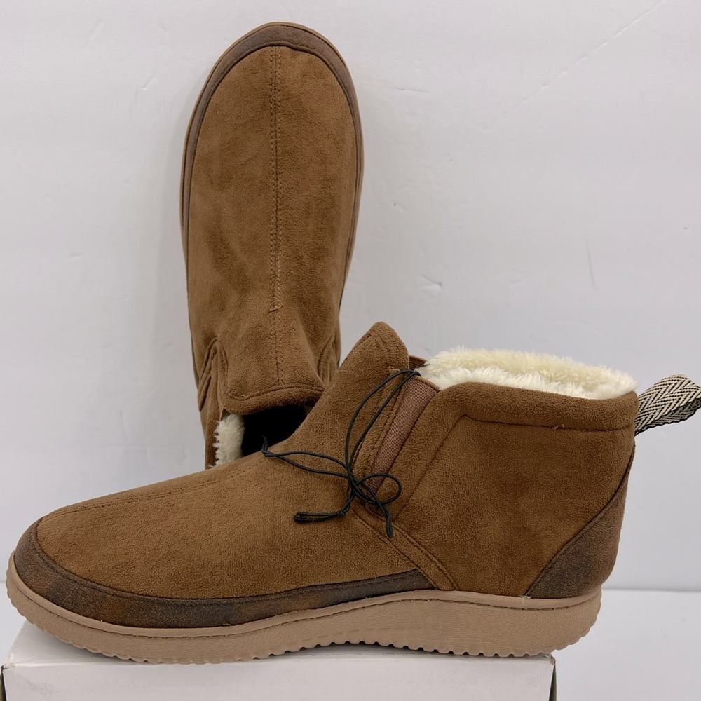 DEARFOAMS, MEN’S INDOOR/OUTDOOR WARM SLIPPERS, BROWN COLOR US SIZE 7-8, EU 40-41